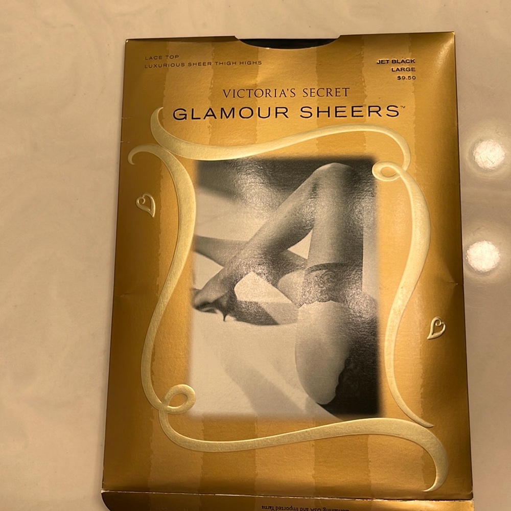 Vintage Victoria Secret Glamour Sheers Thigh High Stockings Sz: Large Jet Black